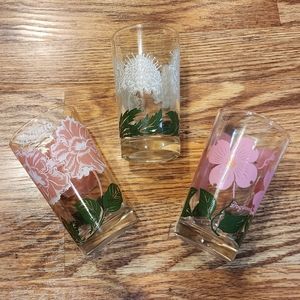 Set of 3 Vintage Floral Drinking Glasses